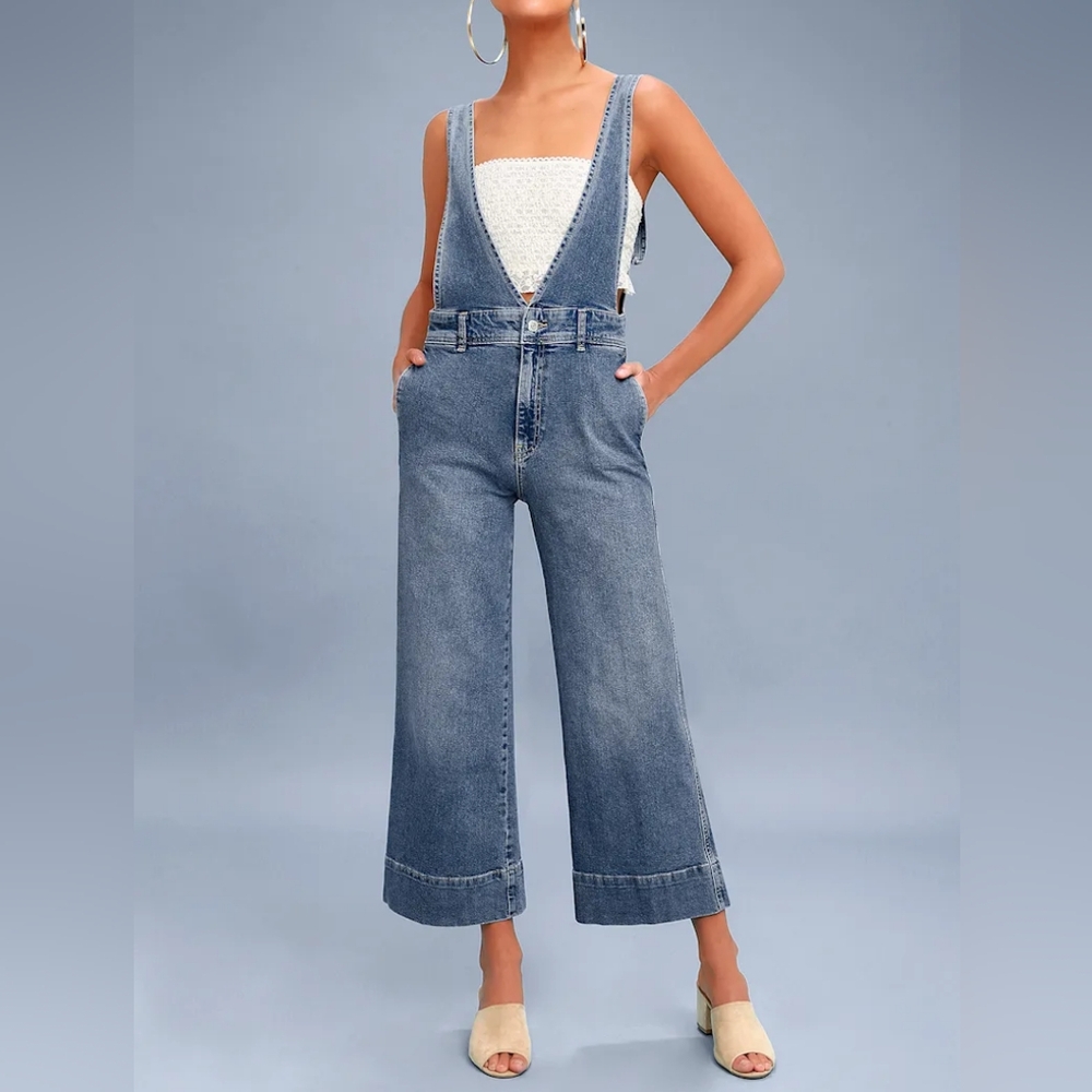 Free People A-Line Denim Overalls, Size 6 - Picture 2 of 9